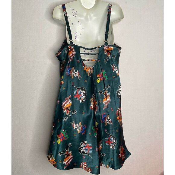Vintage Looney Tunes Night Dress Gown Satin Chemise Christmas‎ Green M 97’s Y2K - Picture 8 of 9